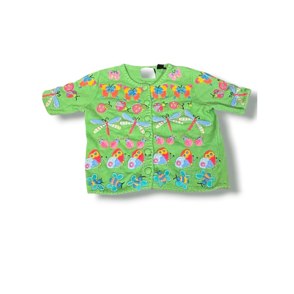 Michael Simon Butterfly Ladybug Dragonfly Beaded Knit Cardigan Sweater Whimsical - Picture 4 of 10
